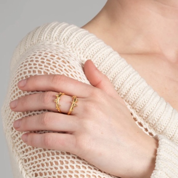 ALEXIS BITTAR NEW Gold Satellite Double Banded Crystal Ring Size 7 - Picture 2 of 13